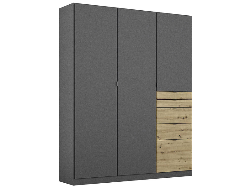 Armoire LOCARNO 3 portes battantes 5 tiroirs argenté