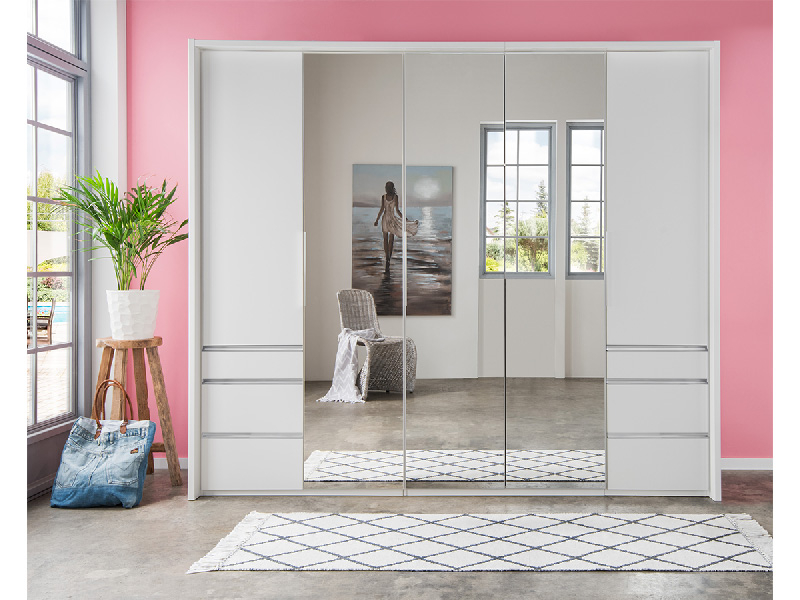 Armoire NANCY 5 portes pliantes 6 tiroirs blanc
