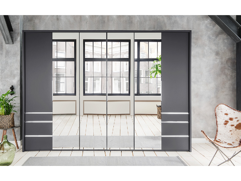 Armoire NANCY 6 portes pliantes 6 tiroirs gris anthracite