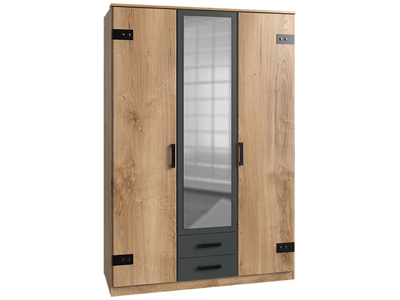 Armoire LIVERPOOL 3 portes battantes 2 tiroirs chêne