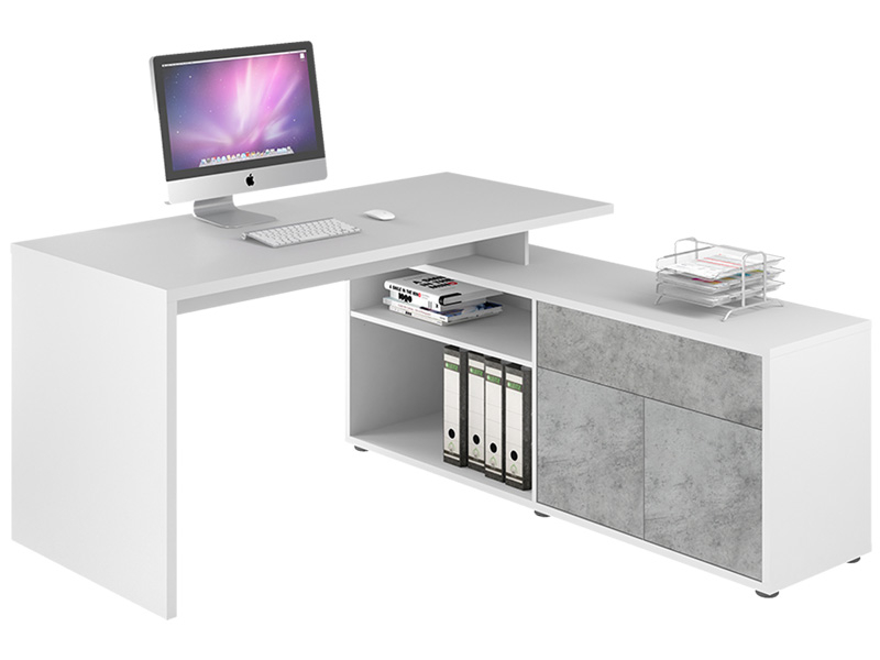 Eckschreibtisch WINKEL weiss, beton