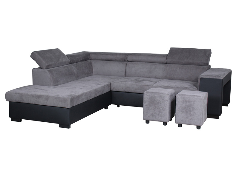 Ecksofa ELIOTT Stoff, Synthetisches Leder schwarz, grau