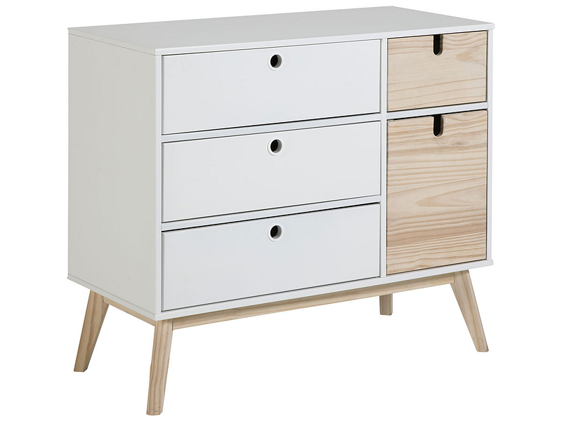 Kommode KIARA 1 Tür 4 Schubladen weiss