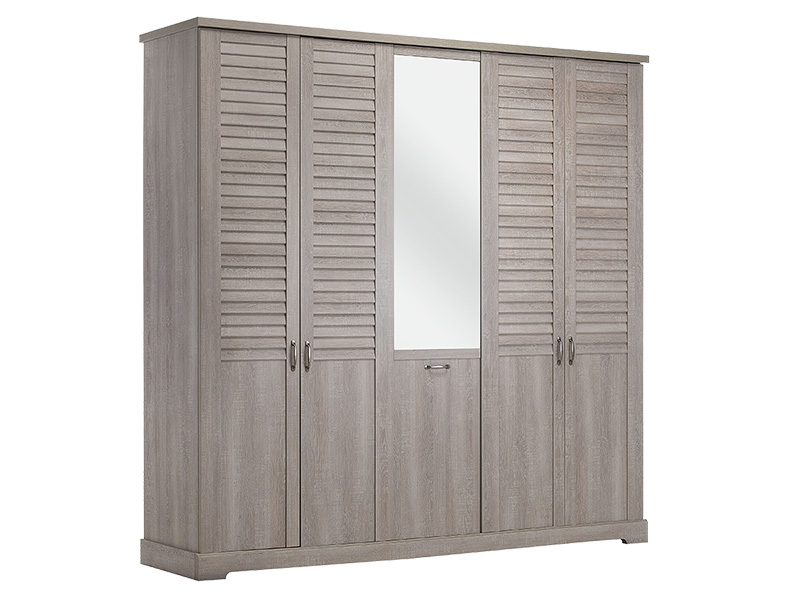 Armoire THELMA 5 portes battantes chêne cérusé